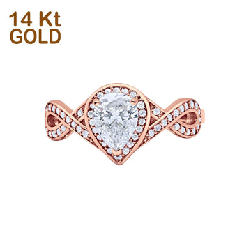 14K Rose Gold Teardrop Art Deco Wedding Ring Simulated Cubic Zirconia Size-7